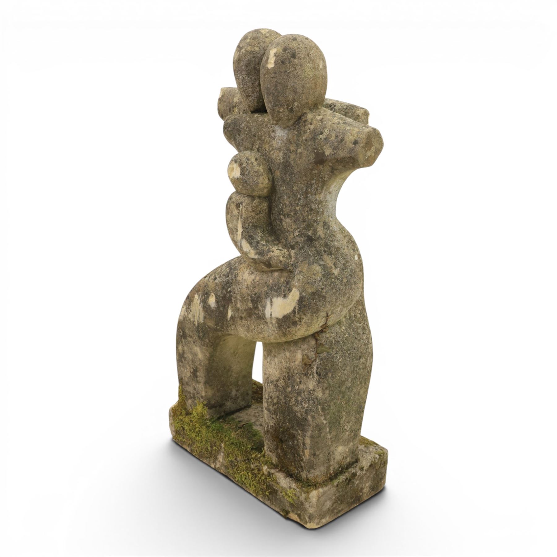 Pair of composite stone gardens sculptures, in the manner of Henry Moore, tallest 102cm