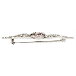 Early 20th century white gold, rose cut diamond and enamel RAF brooch, stamped 9ct