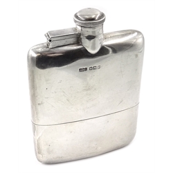  Silver hip flask, with removable gilt lined cover cup by James Dixon & Sons Ltd, Sheffield 1916, approx 8oz  