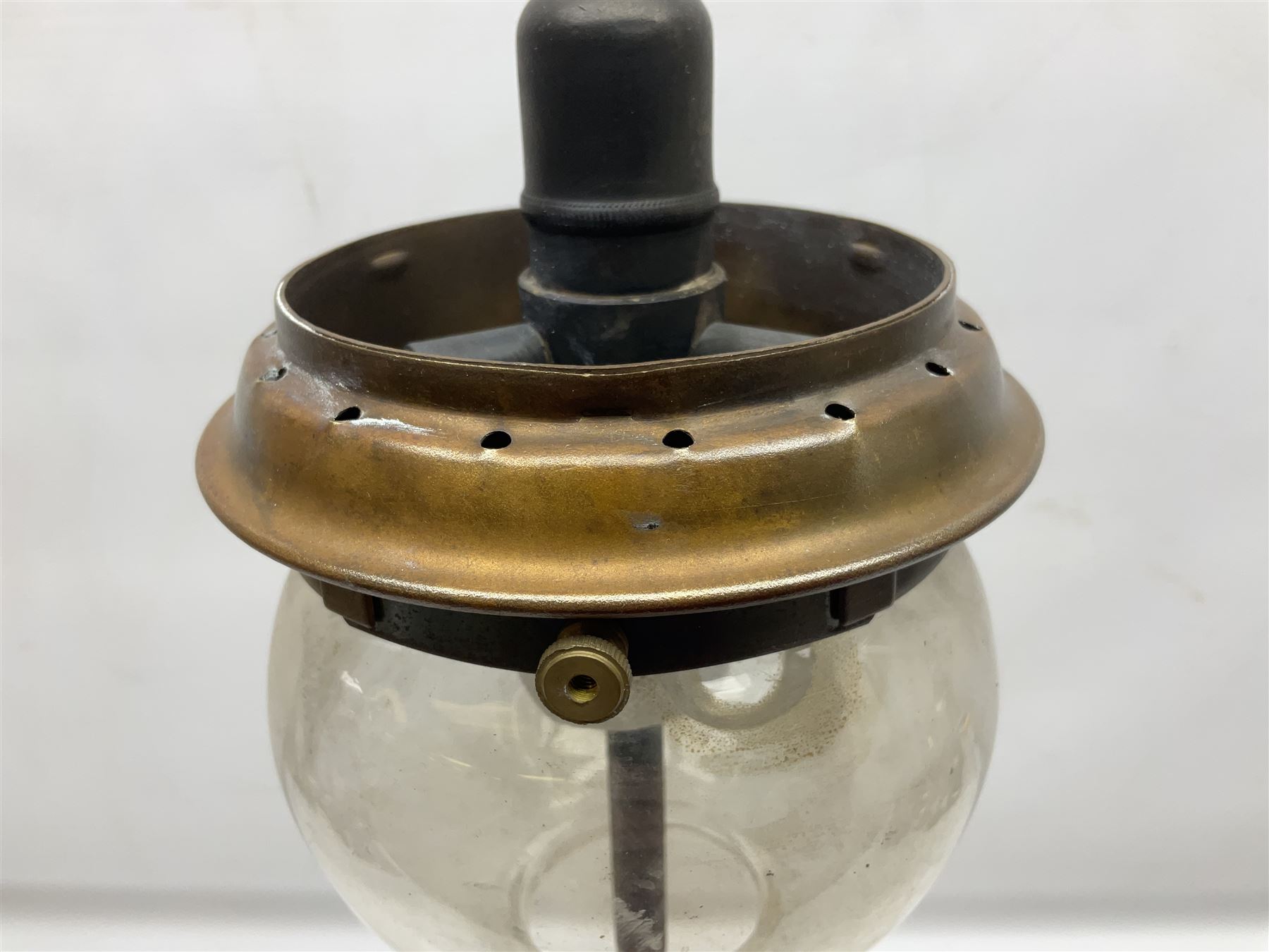 Mid century Tilley Table Model parffin lamp, with Tilley Durosil 182 glass globe shade, H53cm