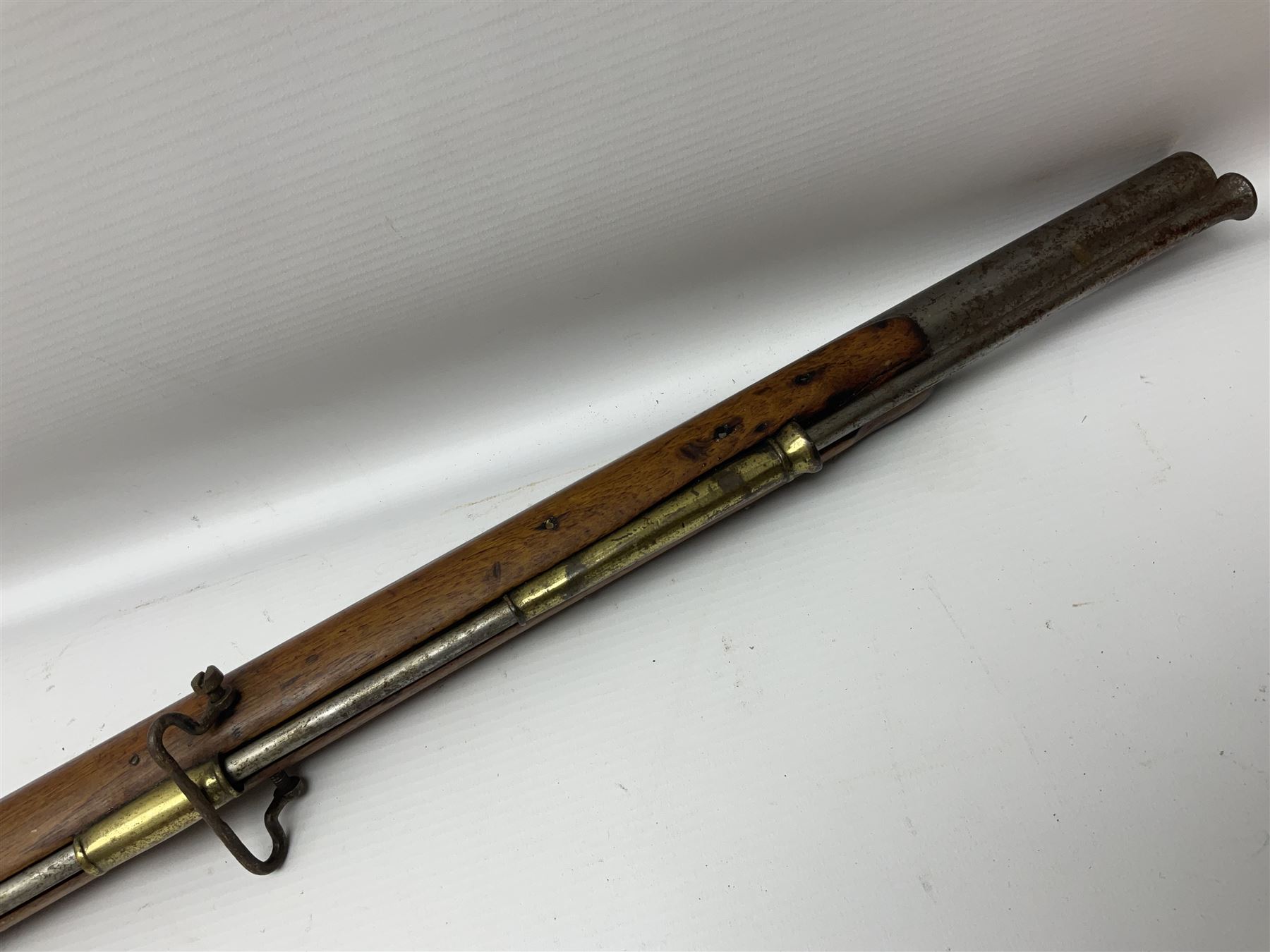 Brown Bess style 10-bore flintlock musket, the action marked with Crowned GR, 'Jordan' and dated 1758, the 104cm(41