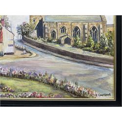 J Courtland (British 20th century): 'Hunmanby Village' near Filey, oil on canvas board signed, titled verso 30cm x 40cm