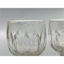 Wilson Line of Hull - five graduated ceramic jugs by Weatherby, Adams and Crown Ducal, largest H22cm, sets of six port and liqueur glasses, four silver plated menu holders and glass ashtray (22)  