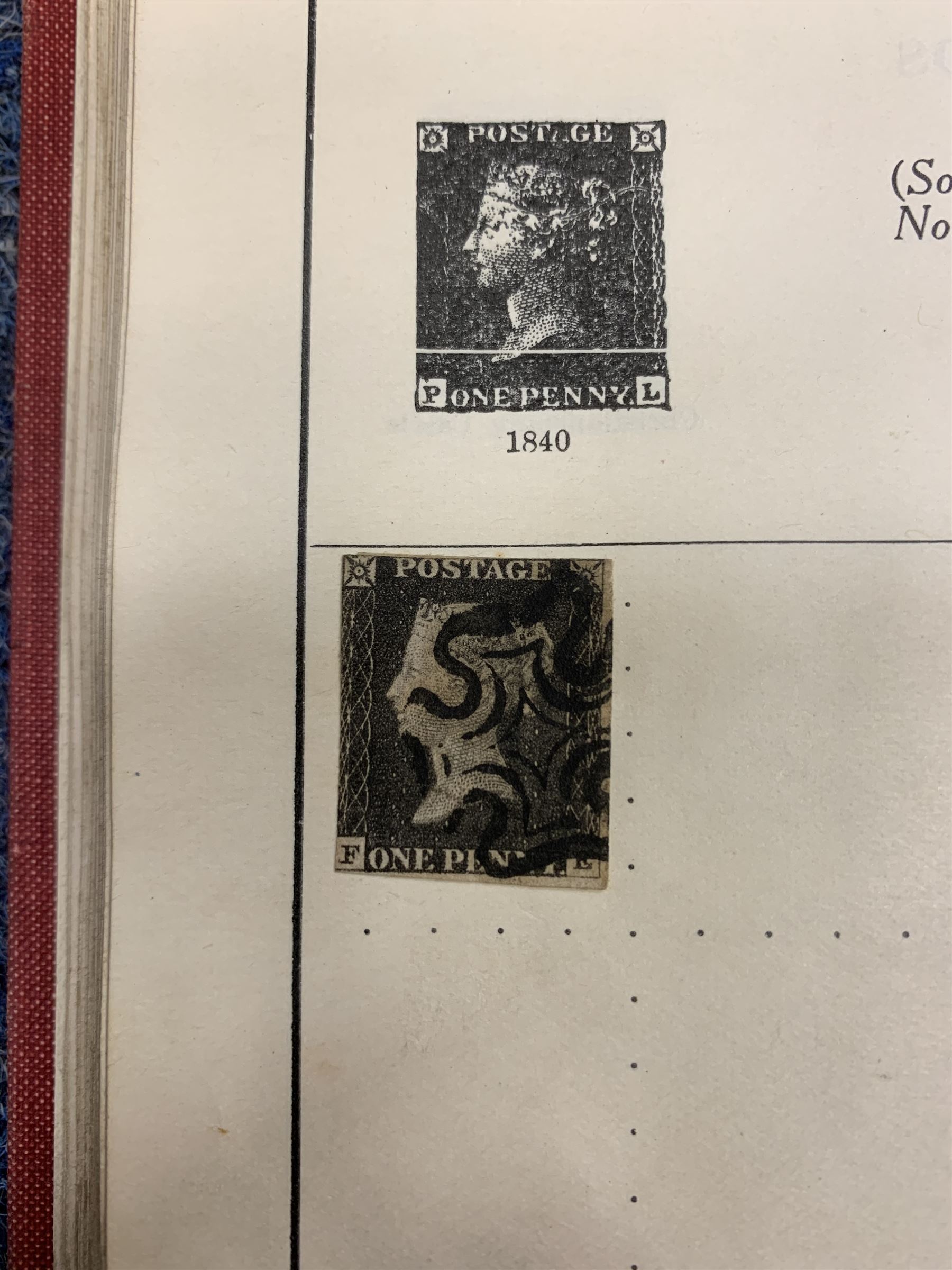Great British and World stamps including two Queen Victoria penny black stamps, both with black MX cancels, King George V seahorse stamp,  World stamps including Austria, Belgium, Cyprus, Finland, France, Gibraltar, Italy, Hong Kong etc, in two albums and loose and a small number of mixed coins