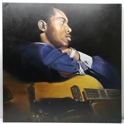 Peter J Bailey (British 1951-): Jazz Series - 'George Benson', oil on canvas signed, inscribed and dated '05 verso 97cm x 97cm (unframed)