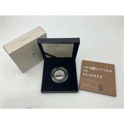 Three The Royal Mint United Kingdom silver proof piedfort fifty pence coins, 2021 'John Logie Baird', 2021 'Charles Babbage' and 2022 'Alan Turing', all cased with certificates