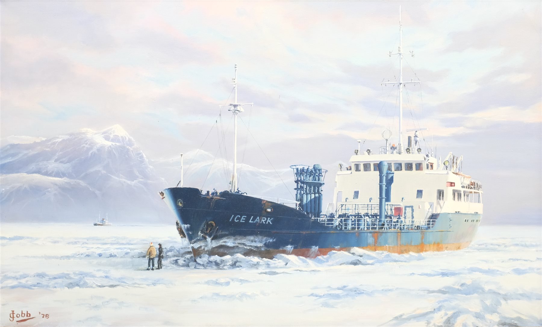 John Woodman Cobb (British 1916-1988): 'Ice Lark' in Arctic Waters, oil on canvas signed and dated '78, 54cm x 90cm