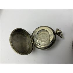Silver fob watch and three silver rings, silver-gilt Yard-O-led pencil, costume necklace, chrome Smiths Empire pocket watch and a silver plated sovereign holder