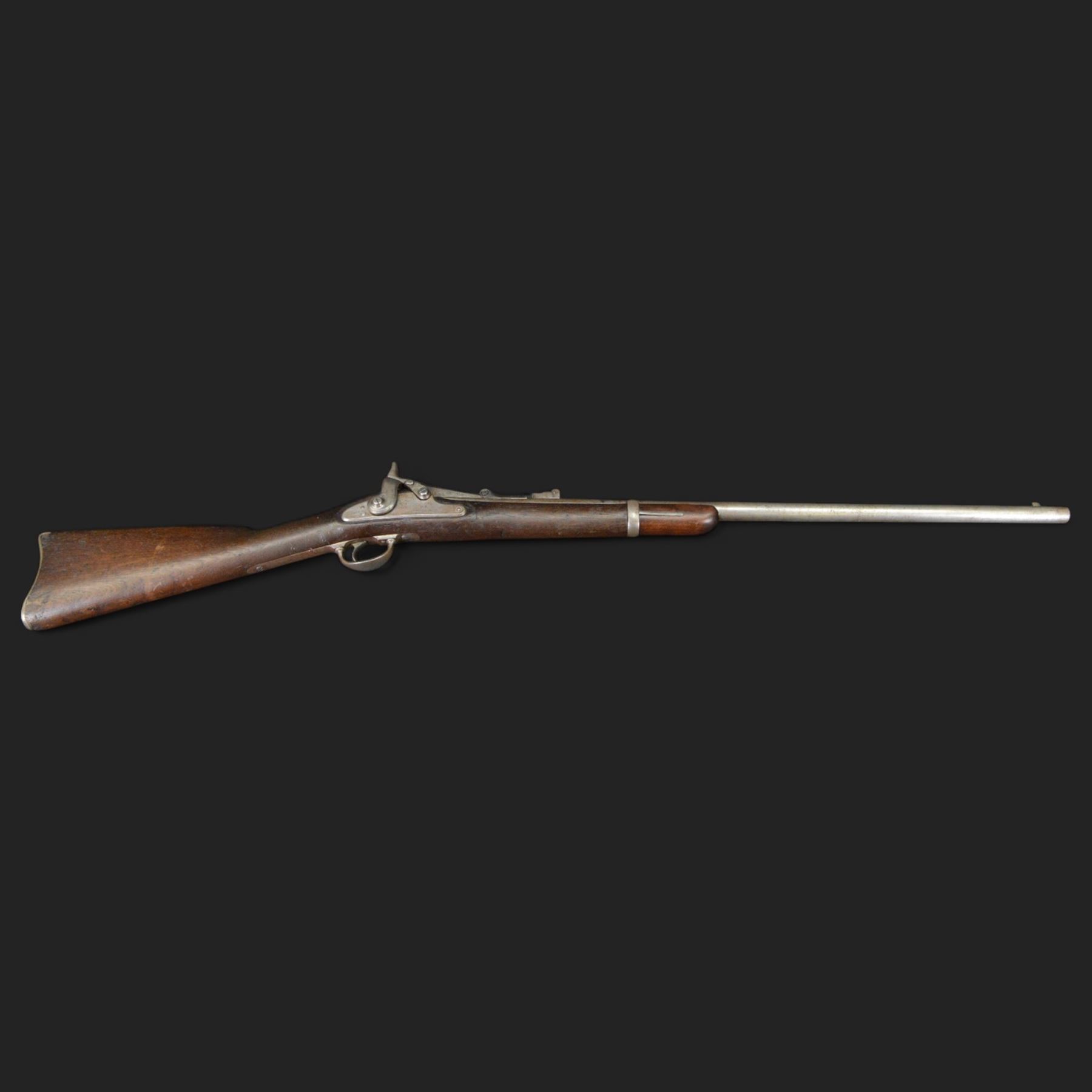 Springfield single shot service rifle, 1866 Allin conversion trapdoor model, 50-70 Cal, the lock marked 1864 with eagle and 