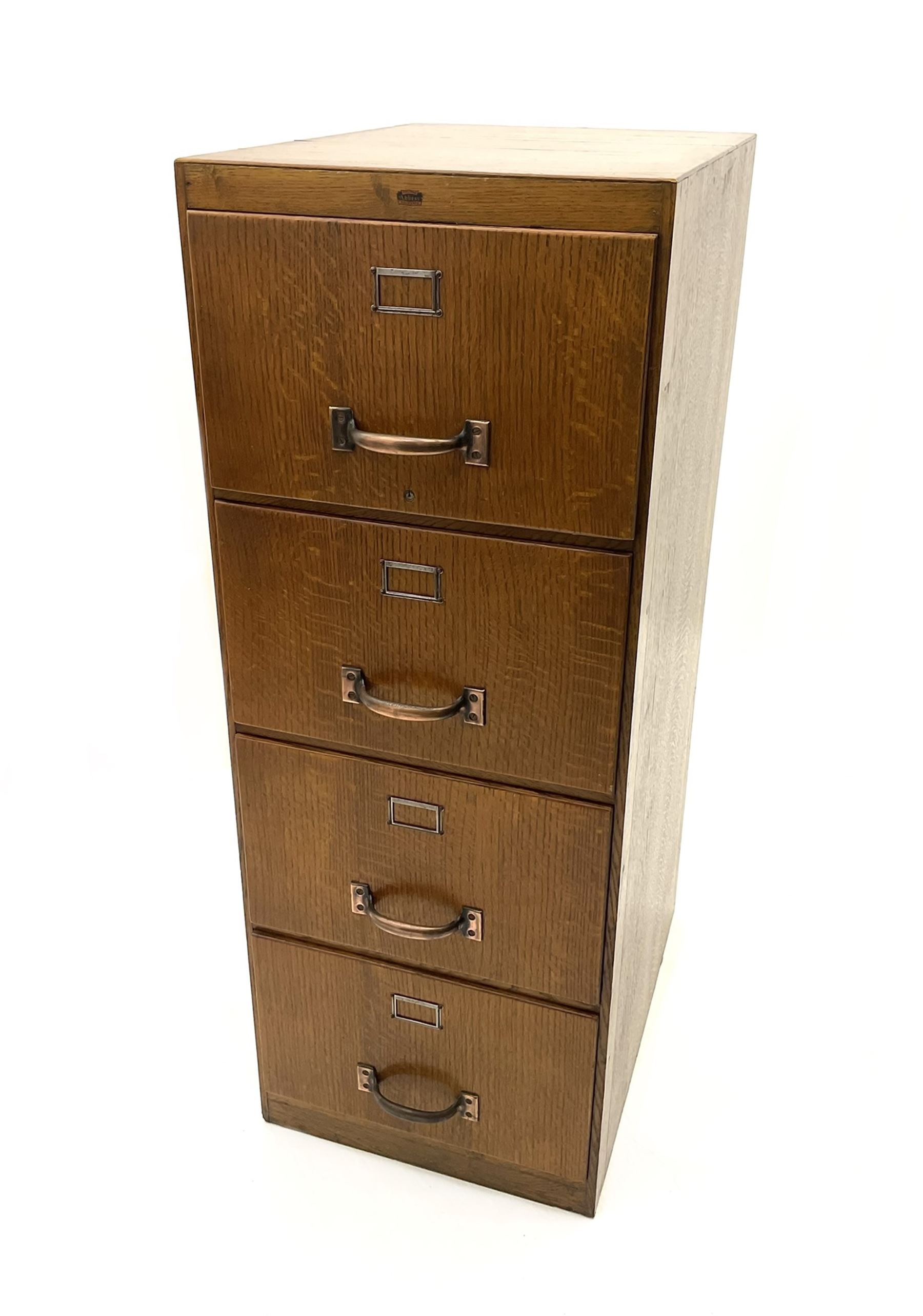 Vintage oak filing cabinet, fitted with four deep drawers 