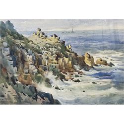 H Edmunds Crute (British 1888-1975): Coastal scene, watercolour signed 25cm x 36cm