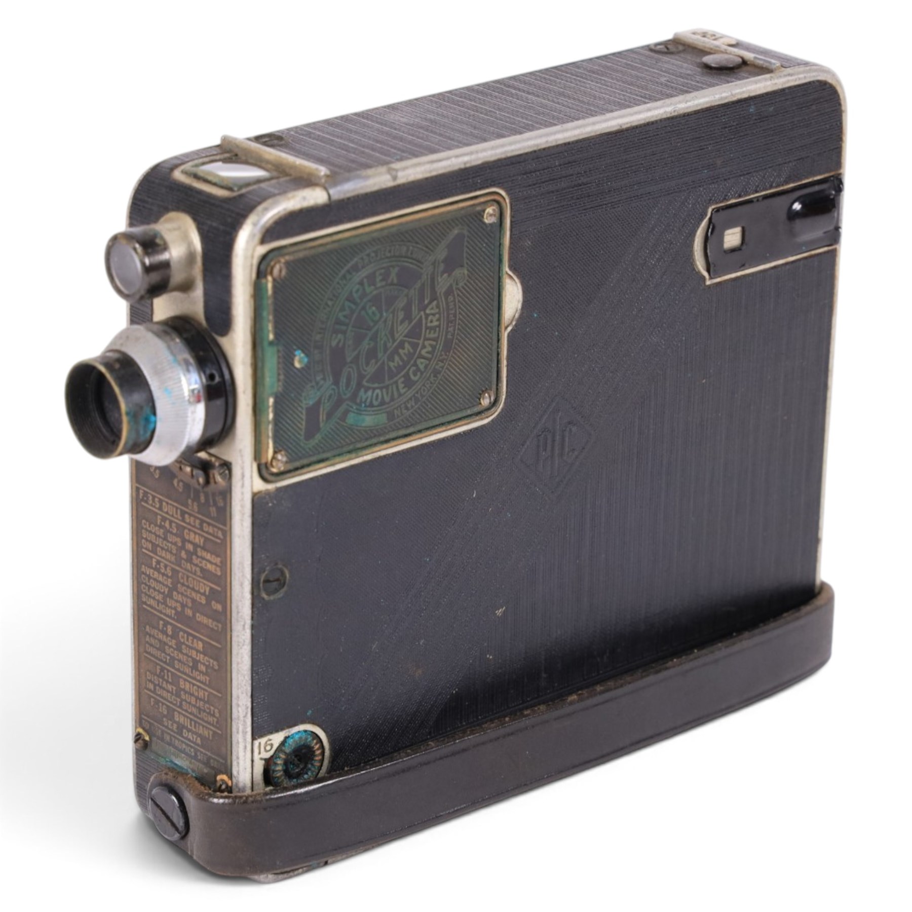Simplex Pockette 16mm Movie Camera, serial no. C-009475, with case