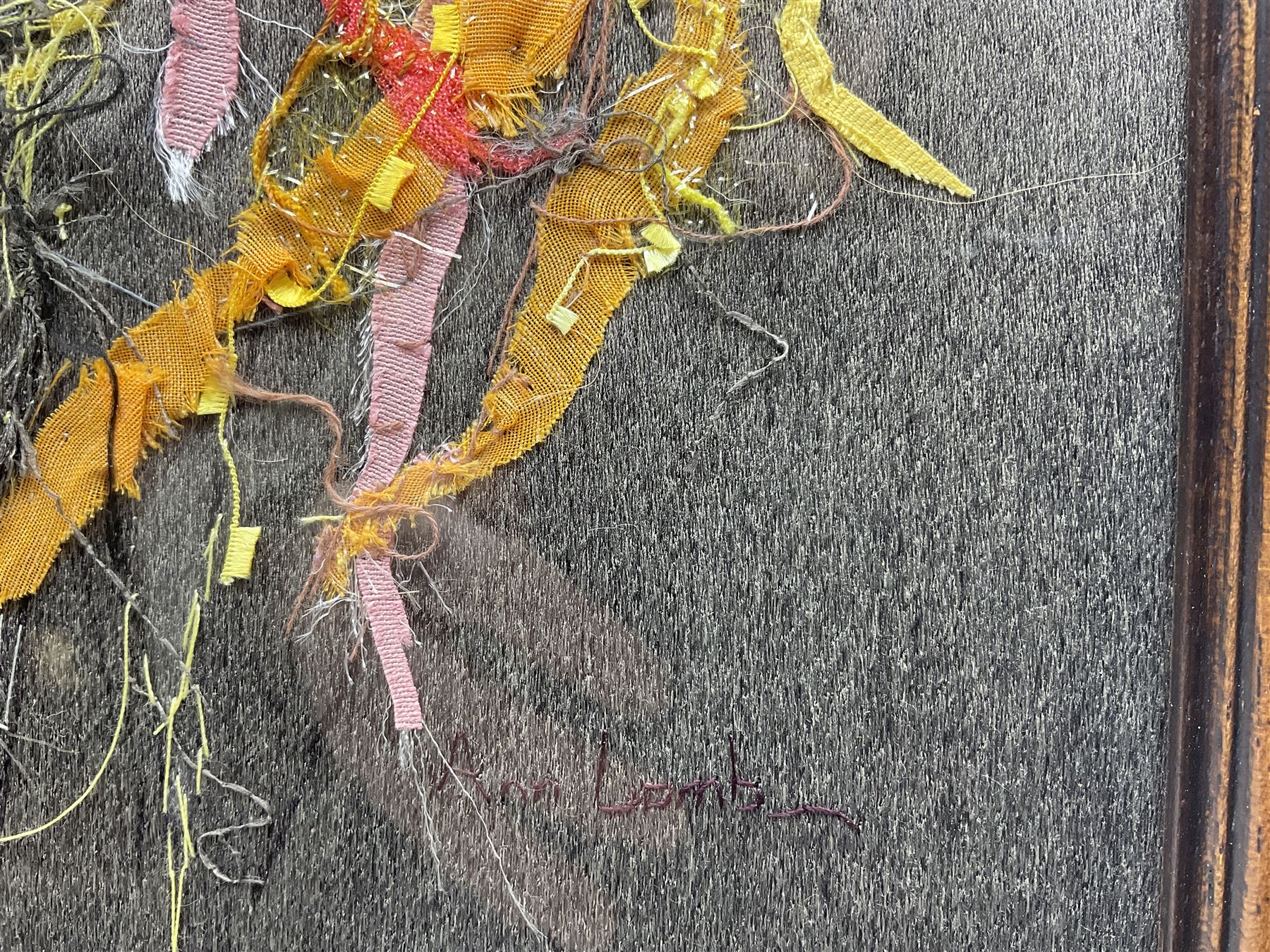 Ann Lamb (British 1955-): Lion, textile work signed 46cm x 35cm