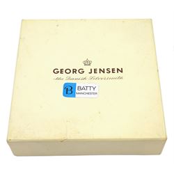 Georg Jensen silver geometric pendant necklace, with T-bar clasp, designed by Astrid Fog, No. 379, London import mark 1973, boxed