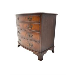 Georgian design inlaid mahogany bow front chest, fitted with four drawers, on bracket feet