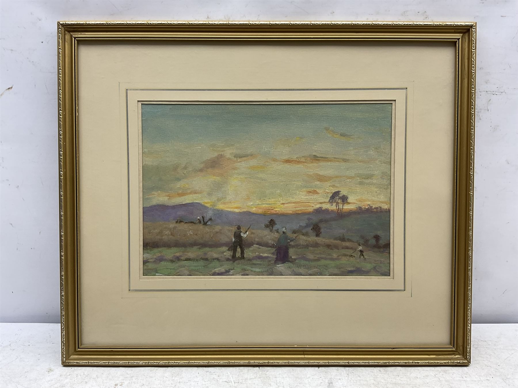 Michael Long (Bristol Savages 1940-): 'A Shaft of Light', gouache signed titled and dated '90, 25cm x 34cm; James Robson (Harrogate 20th century): Village Bridge, watercolour signed, artist's address label verso 23cm x 36cm; Roy Wrench (Bristol Savages): 'Newton Ferrers - Devon', watercolour signed and titled 29cm x 38cm; Charles James Kelsey (British 1870-1960): 'Hard Work', oil on board, signed and titled verso 22cm x 32cm (4)