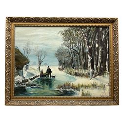 Amos (20th century): Wooded Winter Landscape, oil on canvas signed 44cm x 59cm