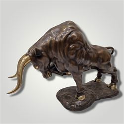 Large charging brass bull in bronze finish - THIS LOT IS TO BE COLLECTED BY APPOINTMENT FROM DUGGLEBY STORAGE, GREAT HILL, EASTFIELD, SCARBOROUGH, YO11 3TX