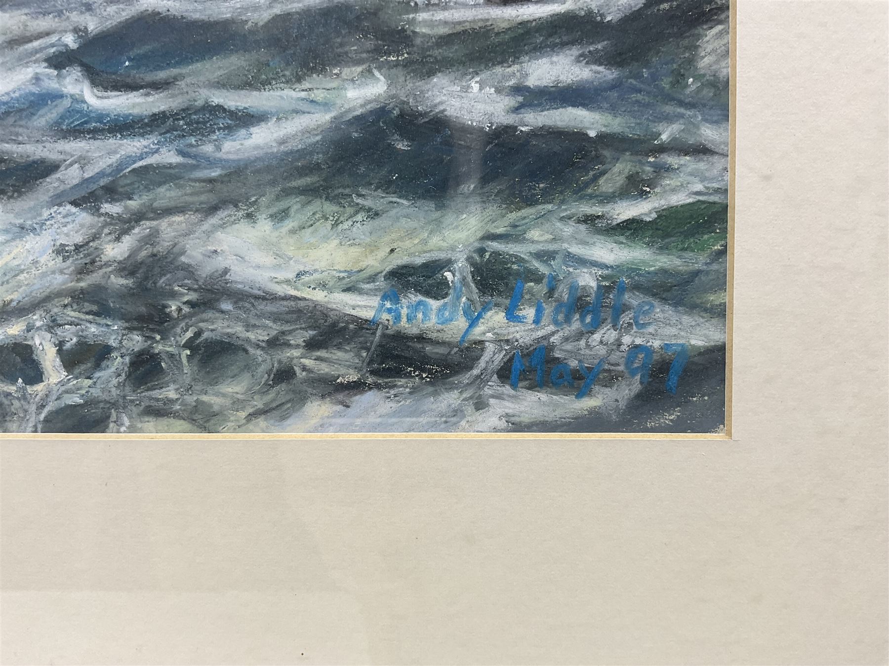 Andy Liddle (British Contemporary): Whitby Piers, pastel signed and dated May '97, 35cm x 45cm