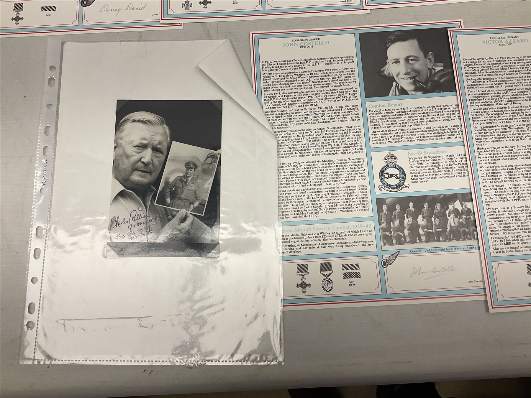 76 Squadron - small archive of photographs, signatures etc; signed copy of Conversations with a Rear gunner by Tony Winser; and collection of signatures of WW2 pilots and aircrew, some original but most facsimile/copies, including Lt. Col. W.A. Bishop VC, DSO, MC, DFC, Johnnie Johnson, Bomber Command etc