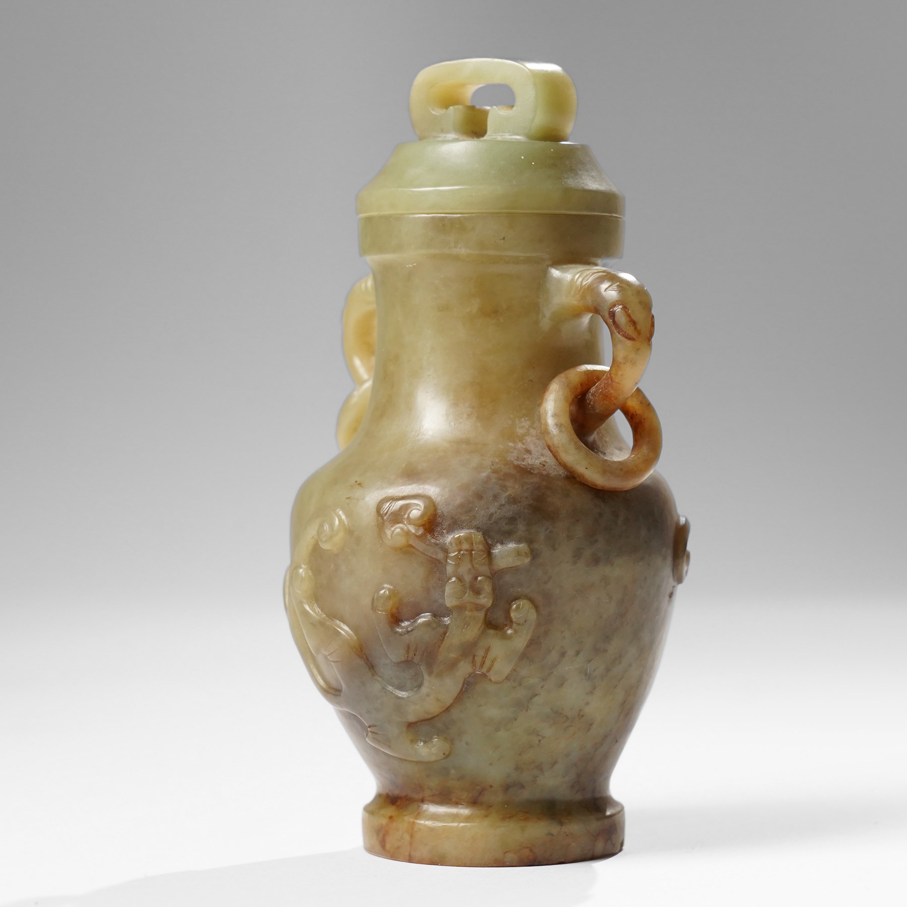 Chinese greenstone covered vase, H14.5cm 
