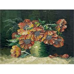 Continental School (20th century): Still Life of Poppies, impasto oil on canvas unsigned 59cm x 79cm