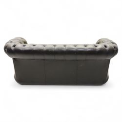 Chesterfield three seat sofa upholstered in green buttoned leather