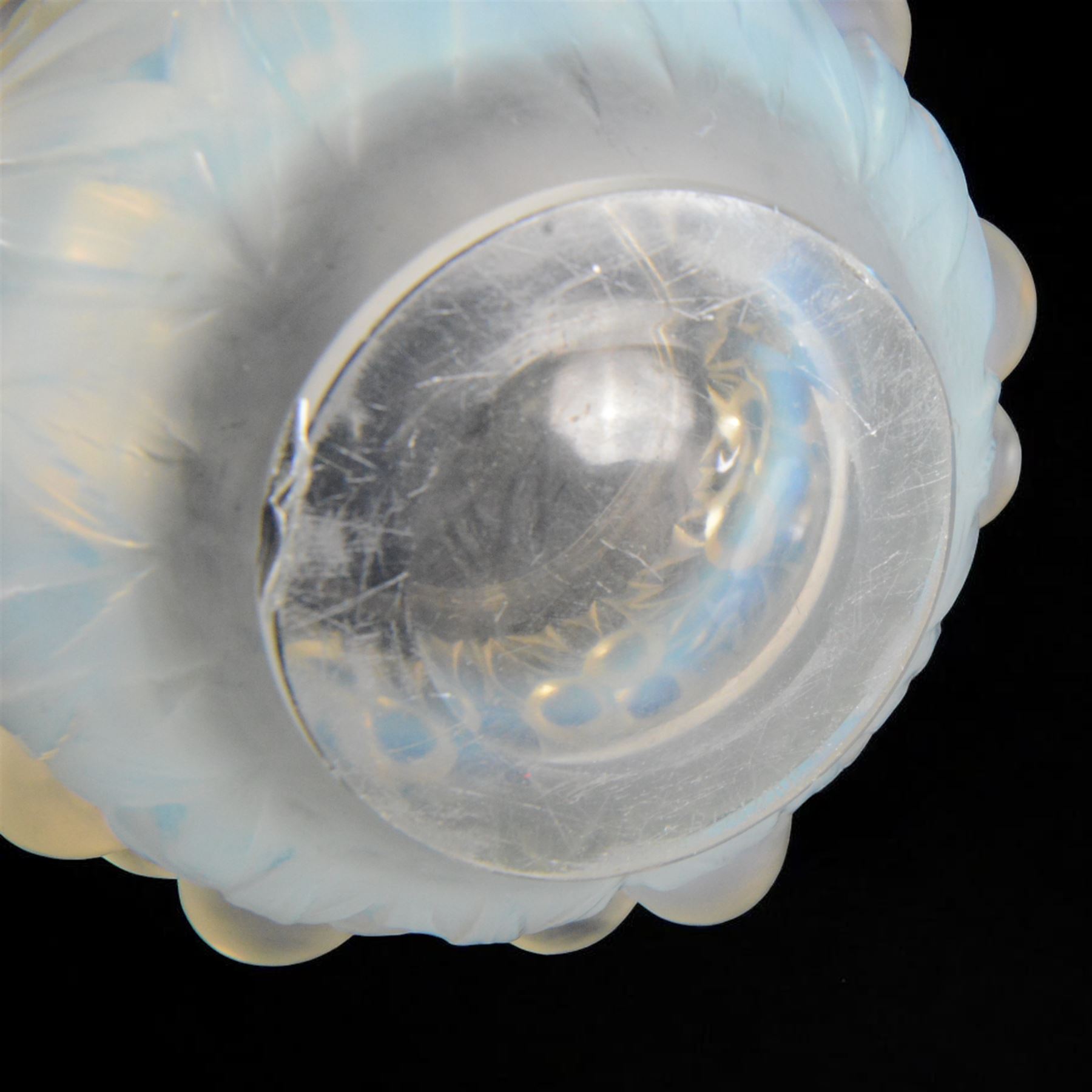 Rene Lalique (French 1860-1945), Prunes pattern opalescent glass vase, model 1037, designed circa 1930, engraved R Lalique France beneath, H17.5cm