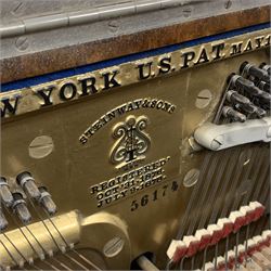 Steinway & Sons - late 19th century figured walnut upright piano, iron framed and overstrung, model no. 56174 circa. 1886, W154cm, H137cm, D70cm, together with a quantity of sheet music