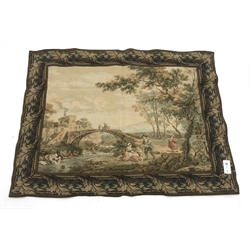  French style tapestry depicting rural river scene, 112cm x 88cm  