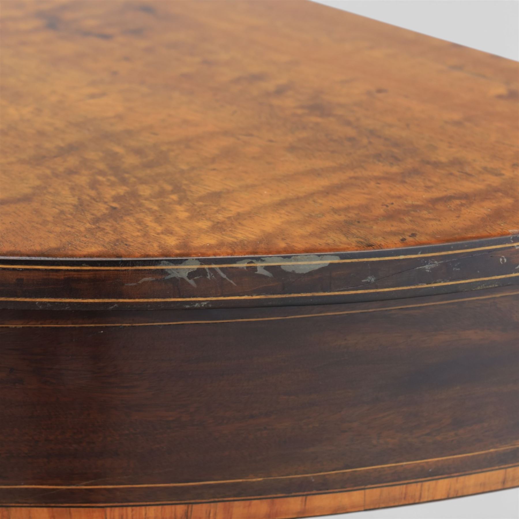 Georgian inlaid mahogany demi lune console table, with inlaid frieze and shell motifs, on square tapering supports 