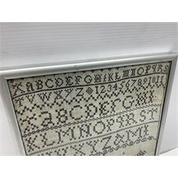 18th century alphabet cross stitch sampler, together with a later alphabet sampler, largest H31cm, W22cm