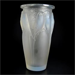 Rene Lalique (French 1860-1945), Ceylan pattern opalescent glass vase, model 905, designed circa 1924, engraved R Lalique France beneath, H24cm