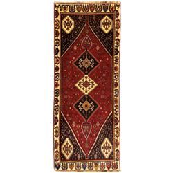 South West Persian Qashqai red ground runner, the crimson field decorated with three conne...