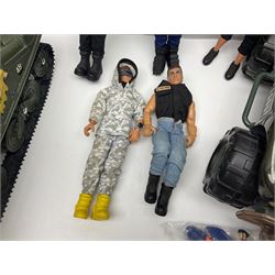 Action Man - Hasbro Strike Force Battle Tank by Sunny Smile; jeep; ten various period dressed figures; and quantity of weapons and other accessories including motorcycle etc
