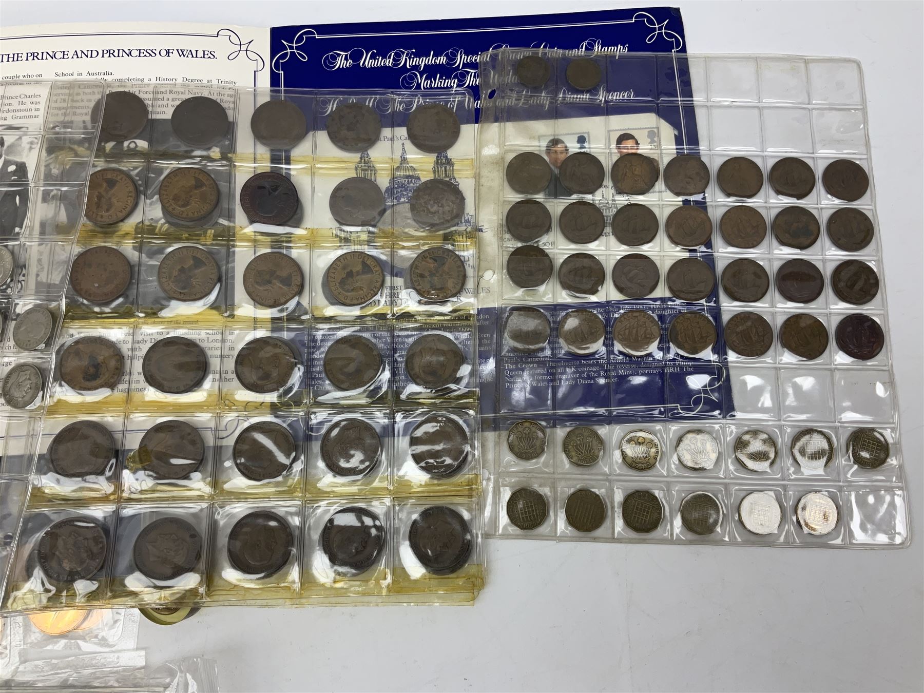 Coins including United Kingdom 1995 two pound coin on card, King George VI 1951 Festival of Britain crown, pre-decimal coinage etc, in one box