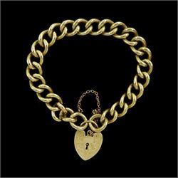 9ct gold curb link bracelet, with heart locket clasp, hallmarked