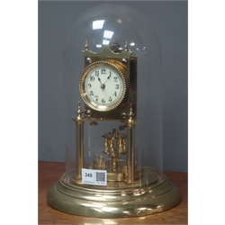  Late 19th century brass anniversary clock, under glass dome, H31cm  