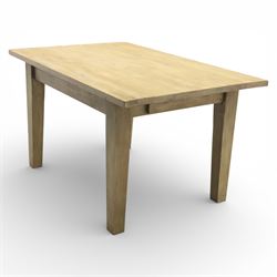 20th century washed pine table, plank top above a single frieze drawer, square tapered supports