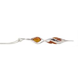 Silver amber pendant necklace, stamped 925