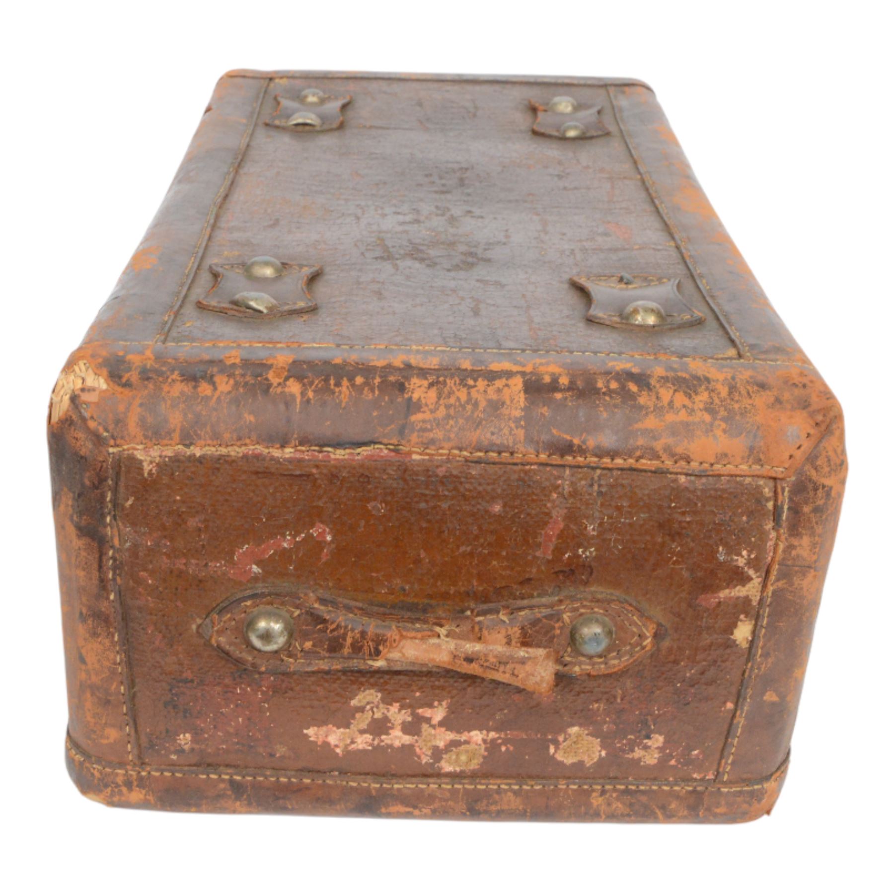 WWII Japanese Officer's leather trunk or Kori, the interior with document compartment,  within a canvas cover the top printed with the officers name, H26cm L70cm