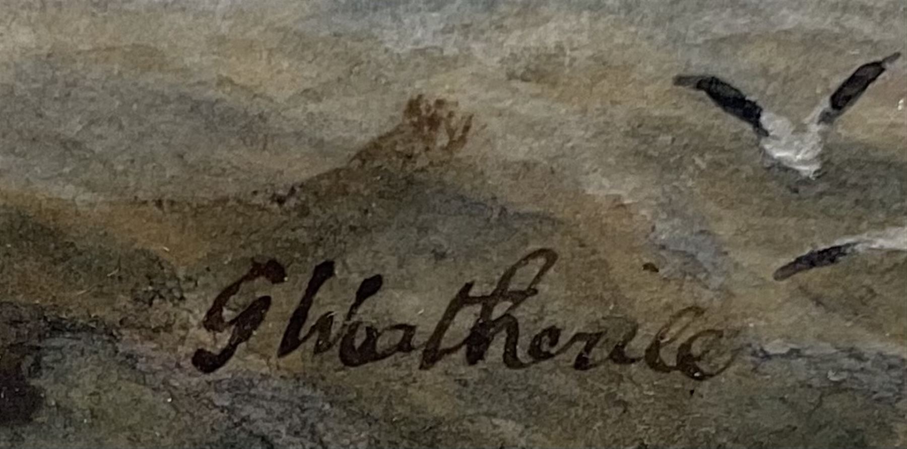 George Weatherill (British 1810-1890): Whitby Fishing Boat WY36 and another along side under a Rainbow, watercolour signed 11cm x 19.5cm
Provenance: part of an important single owner Weatherill Family collection