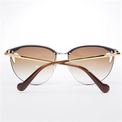 Louis Vuitton - pair of half-rim sunglasses, with gradient tinted lenses with pierced corners, silver and gold-tone frame, the temples signed ‘Louis Vuitton’, unused with original pouch, leather box, booklet and outer box