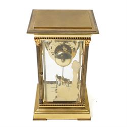 American-20th century Franklin Mint  8-day four-glass mantle clock, brass case with bevelled glass to the doors and sides, with reeded columns and Corinthian capitals to the corners, enamel dial with Roman numerals and five minute Arabic's, with steel moon hands and visible jewelled Brocot escapement, Dial inscribed L' Epee, Liberty Clock, Franklin Mint. No 0906 , with a twin file mercury pendulum and brass silhouette depiction of the Statue of Liberty to the rear of the case, twin train going barrel movement with rack striking.