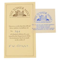 The Department of the Environment 'Silver Jubilee Medallion Set', set of five silver proof medallions, issued by The Tower Mint, cased with certificate