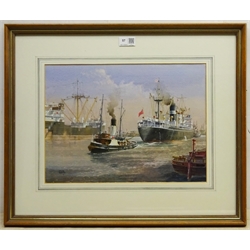 Colin Verity RSMA (British 1924-2011): 'Docking', watercolour heightened in white signed 28cm x 38cm
Provenance: exh. Ferens Art Gallery Hull, Winter Exhibition 1993

