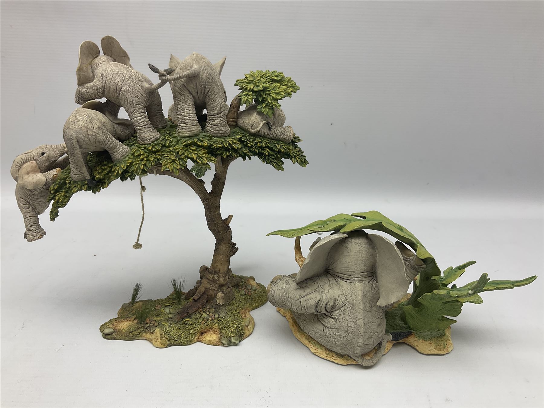 Seven Tuskers elephant figure groups, to include limited edition Stop! Mice Crossing 3479/4000 and Hide n' Squeak 77/4000, Love is... Sharing, Always a Safe Haven, Together Always etc, tallest H24cm