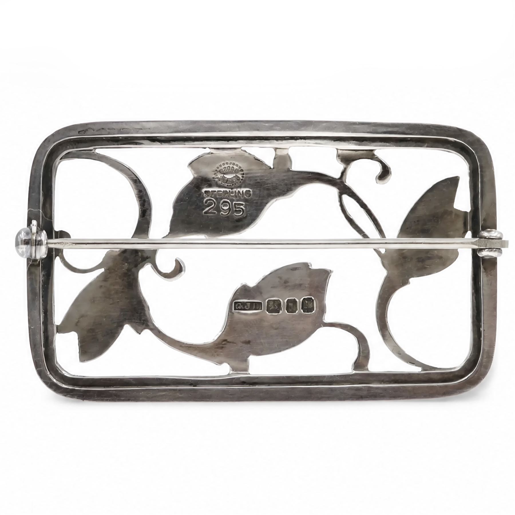 Georg Jensen silver floral brooch, no. 295, London 1959, boxed