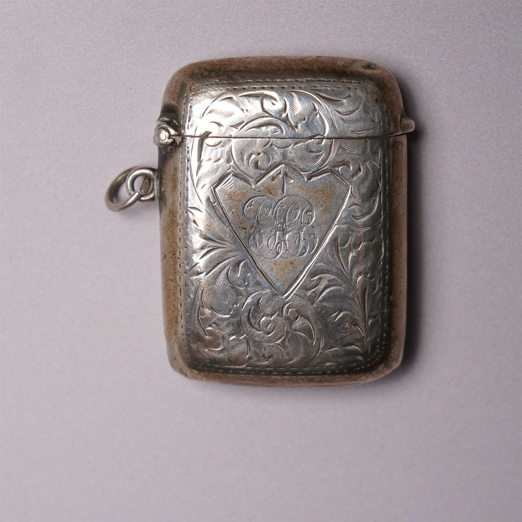 Edwardian engraved silver visiting card case Birmingham 1902 Maker Arthur Cook, silver cheroot case Birmingham 1906 Maker John Thompson & Sons, small silver sweetmeat dish, pair of shell salts, vesta case and a Norwegian silver fork by Th. Marthinsen