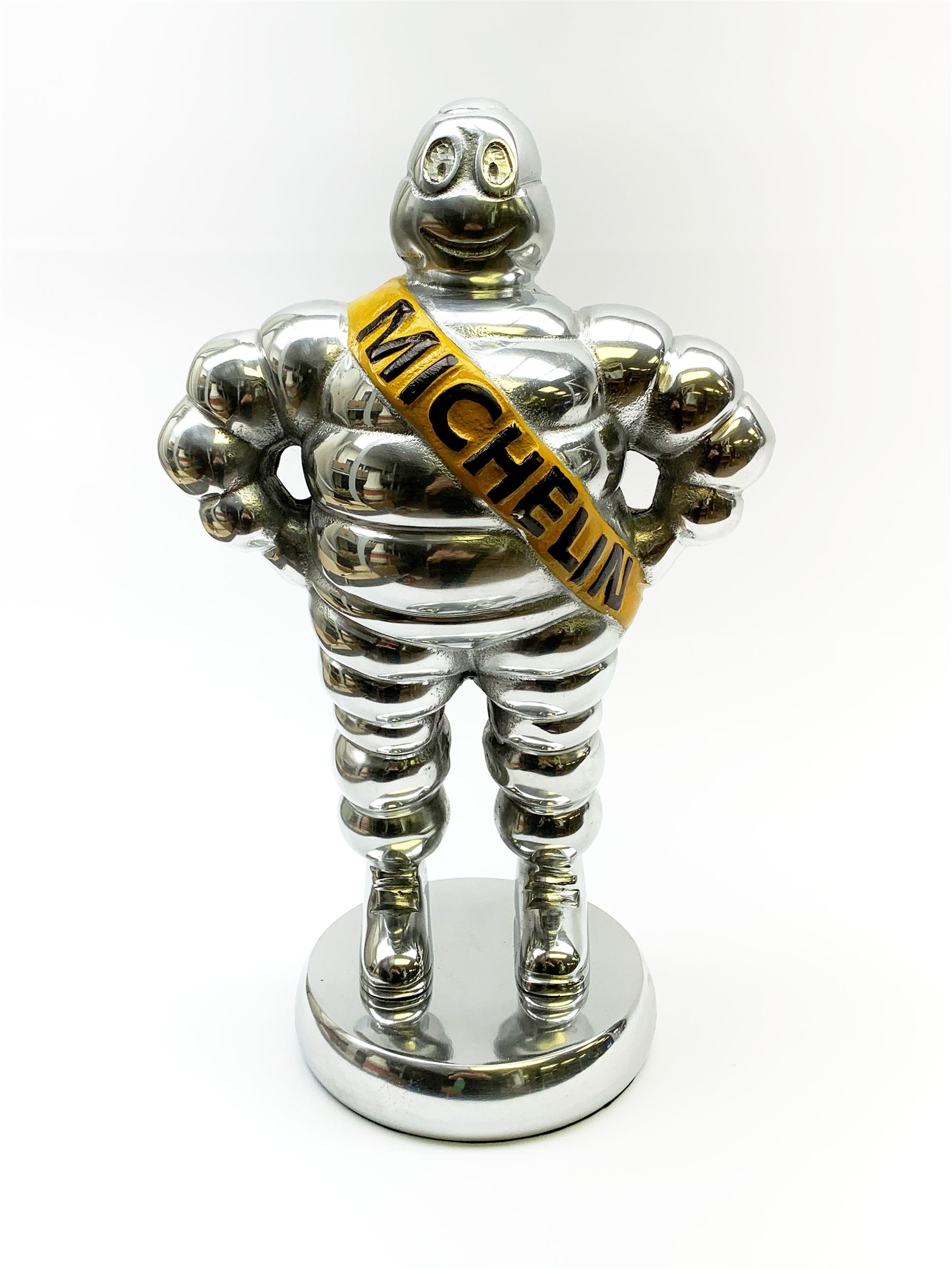 'Michelin Man' chrome plated figure, H34cm